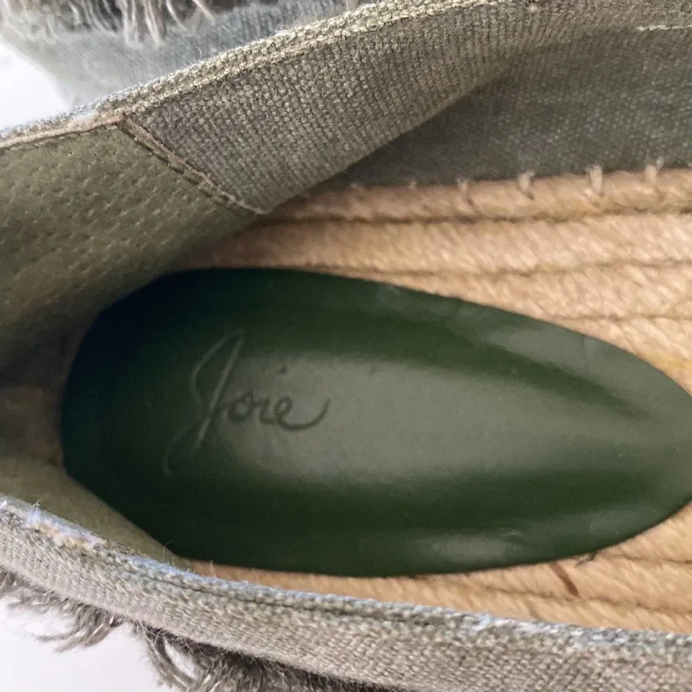 Joie Olive Green Fringe Espadrille Slip On Flats Size 38 US Size 7.5